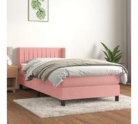 Teenpull Lit à sommier tapissier en velours rose, avec tête de lit réglable, matelas moyennement ferme et surmatelas, cadre de lit rembourré de 80 x 200 cm pour un sommeil réparateur