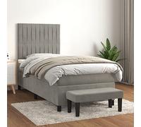 Teenpull Lit à sommier tapissier gris clair 100 x 200 cm, housse en velours, tête de lit réglable en hauteur, matelas à ressorts ensachés de qualité supérieure, cadre de lit rembourré, ensemble pour