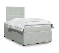 Teenpull Lit à sommier tapissier, gris clair, 120 x 190 cm, housse en tissu velours, matelas à ressorts ensachés, éclairage LED, tête de lit réglable en hauteur, ensemble de meubles de chambre à