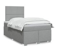 Teenpull Lit à sommier tapissier gris clair 120 x 200 cm, lit rembourré, avec matelas, matelas à ressorts ensachés, surmatelas, tête de lit réglable en hauteur, éclairage LED