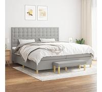 Teenpull Lit à sommier tapissier gris clair 200 x 200 cm, avec matelas à ressorts ensachés, tête de lit rembourrée et cadre pour un sommeil réparateur dans la chambre comme meuble moderne.