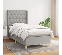 Teenpull Lit à sommier tapissier gris clair 80 x 200 cm avec housse en tissu, matelas à ressorts ensachés, surmatelas, tête de lit réglable en hauteur, cadre de lit stable, lit simple pour un sommeil