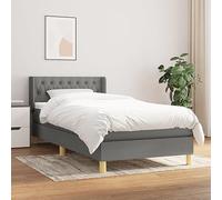 Teenpull Lit à sommier tapissier gris foncé, 100 x 200 cm, en tissu rembourré, avec matelas et tête de lit réglable en hauteur, cadre stable pour un sommeil réparateur, ensemble de meubles de chambre