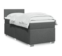 Teenpull Lit à sommier tapissier gris foncé, 100 x 200 cm, lit simple, avec matelas à ressorts ensachés, tête de lit en tissu, surmatelas, cadre de lit stable, meuble pour un sommeil réparateur