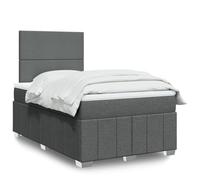Teenpull Lit à sommier tapissier gris foncé 120 x 200 cm, cadre de lit en tissu avec matelas à ressorts ensachés, surmatelas, tête réglable en hauteur et éclairage LED, meuble de chambre moderne