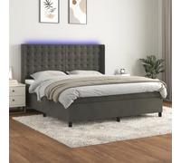 Teenpull Lit à sommier tapissier, gris foncé, 180 x 200 cm, avec matelas à ressorts ensachés, housse en velours de luxe et tête de lit réglable en hauteur, éclairage LED intégré, cadre de lit stable