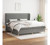 Teenpull Lit à sommier tapissier gris foncé 200 x 200 cm avec matelas à ressorts ensachés, tête de lit réglable en hauteur, housse en tissu et surmatelas pour un sommeil réparateur, meubles de chambre