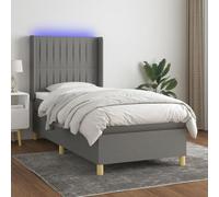 Teenpull Lit à sommier tapissier, gris foncé, 80 x 200 cm, tissu respirant, tête de lit réglable, éclairage LED, matelas à ressorts ensachés, surmatelas doux