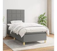 Teenpull Lit à sommier tapissier gris foncé, 90 x 200 cm, en tissu respirant rembourré, avec matelas à ressorts ensachés, tête de lit réglable, cadre de lit stable pour un sommeil réparateur.