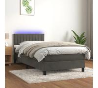 Teenpull Lit à sommier tapissier gris foncé, avec matelas et éclairage LED, 90 x 190 cm, en velours, rembourré, tête de lit réglable en hauteur, cadre stable, ensemble de meubles de chambre