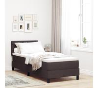 Teenpull Lit à sommier tapissier LED avec matelas, marron foncé, 80 x 200 cm, housse en tissu, meuble de chambre moderne, solution de sommeil confortable