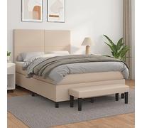 Teenpull Lit à sommier tapissier marron cappuccino 140 x 190 cm avec housse en cuir synthétique, tête de lit réglable en hauteur et matelas à ressorts ensachés pour un sommeil réparateur, avec