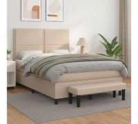 Teenpull Lit à sommier tapissier, marron cappuccino, 140 x 200 cm, en cuir synthétique, tête de lit réglable en hauteur, matelas à ressorts ensachés, support moyennement dur, kit complet avec banc