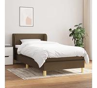 Teenpull Lit à sommier tapissier marron foncé 90 x 200 cm avec matelas à ressorts ensachés, surmatelas, tête de lit réglable en hauteur, tissu résistant, cadre de lit stable pour un sommeil réparateur