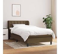Teenpull Lit à sommier tapissier marron foncé avec matelas à ressorts ensachés, surmatelas, tête de lit rembourrée, housse en tissu, lit simple de 90 x 190 cm, cadre stable pour un sommeil réparateur.