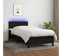 Teenpull Lit à sommier tapissier, meuble de chambre à coucher, avec matelas à ressorts, tête de lit, éclairage LED, housse en tissu, noir, 90 x 200 cm, cadre stable, ensemble moderne pour un sommeil