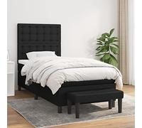 Teenpull Lit à sommier tapissier noir 100 x 200 cm avec housse en tissu, tête de lit réglable en hauteur, matelas à ressorts ensachés, avec surmatelas et banc, cadre de lit pour chambre à coucher