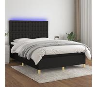 Teenpull Lit à sommier tapissier, noir, 140 x 190 cm, avec éclairage LED, matelas à ressorts ensachés de qualité supérieure, tête de lit réglable, cadre de lit rembourré, ensemble de meubles pour