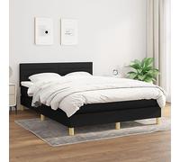 Teenpull Lit à sommier tapissier noir, 140 x 200 cm, housse en tissu, avec matelas à ressorts ensachés et tête de lit réglable, cadre de lit stable pour un sommeil réparateur, ensemble de meubles