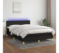 Teenpull Lit à sommier tapissier noir avec matelas, 140 x 190 cm, housse en tissu, tête de lit réglable en hauteur, éclairage LED intégré, ensemble de meubles de chambre à coucher modernes