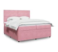 Teenpull Lit à sommier tapissier rembourré, avec matelas, 200 x 200 cm, cadre de lit en velours rose, tête de lit réglable, éclairage LED intégré, ensemble de meubles de chambre à coucher confortables