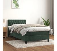 Teenpull Lit à sommier tapissier rembourré en velours vert foncé, 90 x 190 cm, avec matelas, surmatelas et tête de lit réglable en hauteur, mobilier confortable pour un sommeil réparateur
