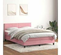 Teenpull Lit à sommier tapissier, rose, 140 x 220 cm, rembourré en velours, avec matelas à ressorts ensachés, surmatelas et tête de lit réglable, cadre de lit de luxe pour chambre à coucher