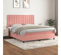 Teenpull Lit à sommier tapissier rose 180 x 200 cm avec housse en velours avec matelas, tête de lit réglable, montage facile, ensemble de meubles de chambre à coucher