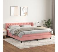 Teenpull Lit à sommier tapissier rose 180 x 200 cm avec matelas à ressorts ensachés, rembourrage en velours, cadre de lit stable, ensemble de meubles de chambre à coucher confortables avec tête de lit