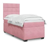 Teenpull Lit à sommier tapissier rose, 90 x 200 cm, avec matelas à ressorts ensachés, cadre de lit en velours rembourré, tête réglable en hauteur et éclairage LED, ensemble de lit complet