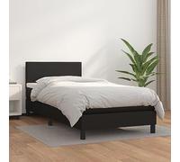 Teenpull Lit à sommier tapissier simple, avec matelas à ressorts ensachés et surmatelas, noir, 80 x 200 cm, rembourré en cuir synthétique, tête de lit réglable en hauteur, pour meubles de chambre à
