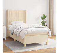 Teenpull Lit à sommier tapissier simple, avec matelas à ressorts ensachés, tête de lit réglable en hauteur, housse en tissu résistant et surmatelas pour meubles de chambre à coucher, crème, 80 x 200