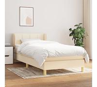 Teenpull Lit à sommier tapissier simple avec matelas et sur-matelas, en tissu crème rembourré, 80 x 200 cm, tête de lit réglable en hauteur, pour meubles de chambre à coucher, sommeil confortable et