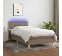 Teenpull Lit à sommier tapissier stable avec matelas, éclairage LED intégré, housse en tissu taupe, 90 x 200 cm, lit simple pour un sommeil réparateur et design moderne de chambre à coucher avec
