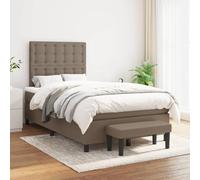 Teenpull Lit à sommier tapissier taupe, 120 x 200 cm, en tissu rembourré, avec matelas à ressorts ensachés, tête de lit réglable, banc. Cadre de lit moderne pour un sommeil réparateur.