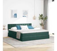 Teenpull Lit avec bandes lumineuses LED en velours vert foncé 200 x 200 cm avec espace de rangement, port USB, cadre en métal, système de levage hydraulique pour salon, chambre à coucher, salle à