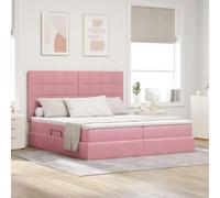 Teenpull Lit avec barres lumineuses LED et tête de lit en velours rose 200 x 200 cm, cadre en métal, espace de rangement, alimenté par USB, meubles de chambre moderne, rembourrage confortable