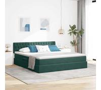 Teenpull Lit avec espace de rangement et LED vert foncé 160 x 200 cm en velours, lit capitonné avec sommier à lattes, lit en métal avec tête de lit, lit double avec ascenseur hydraulique et éclairage