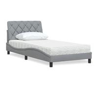 Teenpull Lit avec Matelas Gris Clair 100x200 cm, Cadre en Tissu Rembourré, Sommier à Lattes Intégré, Support Optimal pour Chambre