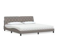 Teenpull Lit avec matelas taupe, 200 x 200 cm, housse en tissu, plate-forme robuste avec sommier à lattes, coussin de tête de lit confortable, ensemble de meubles de chambre à coucher Piran