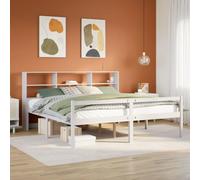 Teenpull Lit Bibliothèque Blanc 180x200 cm en Bois de Pin Massif, Cadre de Lit avec Rangement Intégré, Sommier à Lattes, Tête de Lit Gain de Place