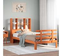 Teenpull Lit Bibliothèque Pin Massif Cire Marron 75x190 cm, Cadre de Lit avec Rangement Intégré, Sommier à Lattes, Tête de Lit Pratique pour Chambre