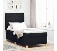 Teenpull Lit Boxspring Noir 90x200 cm, Tissu Rembourré, Tête de Lit Réglable, Matelas Ferme à Ressorts Ensachés, Cadre en Bois d'Ingénierie, Pieds Dorés Élégants