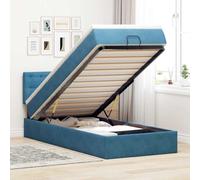 Teenpull Lit capitonné en velours bleu foncé 100 x 200 cm, lit ottoman avec matelas à ressorts ensachés, lumière LED, grand tiroir de lit et cadre de lit stable, tête de lit incluse