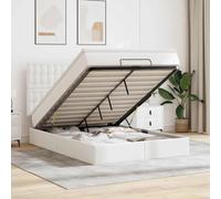 Teenpull Lit coffre ottoman 140 x 200 cm avec matelas, lit rembourré en cuir synthétique blanc avec tête de lit. Cadre stable, plateforme de couchage idéale pour un sommeil confortable.