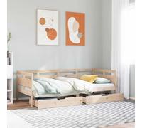 Teenpull Lit de jour, avec tiroirs, 90 x 200 cm, en pin massif, extensible, 2 en 1, cadre de lit stable, pour chambre à coucher, base en bois durable avec cadre intégré, 190 caractères