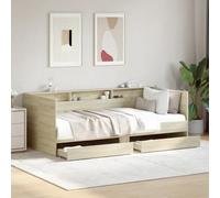 Teenpull Lit de jour, en chêne Sonoma, 100 x 200 cm, extensible, 2 en 1, avec 2 tiroirs pratiques, cadre de lit robuste, pour chambre d'amis et d'adolescent, meuble polyvalent, sans matelas