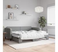 Teenpull Lit de jour extensible avec housse en tissu gris clair, 90 x 200 cm, avec 2 matelas, cadre en bois solide et métal, cadre de lit rembourré comme canapé-lit 2 en 1, meuble polyvalent pour