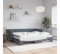 Teenpull Lit de jour extensible avec matelas gris foncé, 90 x 200 cm, housse en velours, cadre en bois robuste et métal - Design moderne - Avec deux matelas en mousse