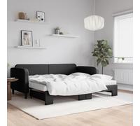 Teenpull Lit de jour extensible avec matelas noir, 90 x 200 cm, canapé-lit 2 en 1, cadre de lit robuste, pour chambre d'amis et salon